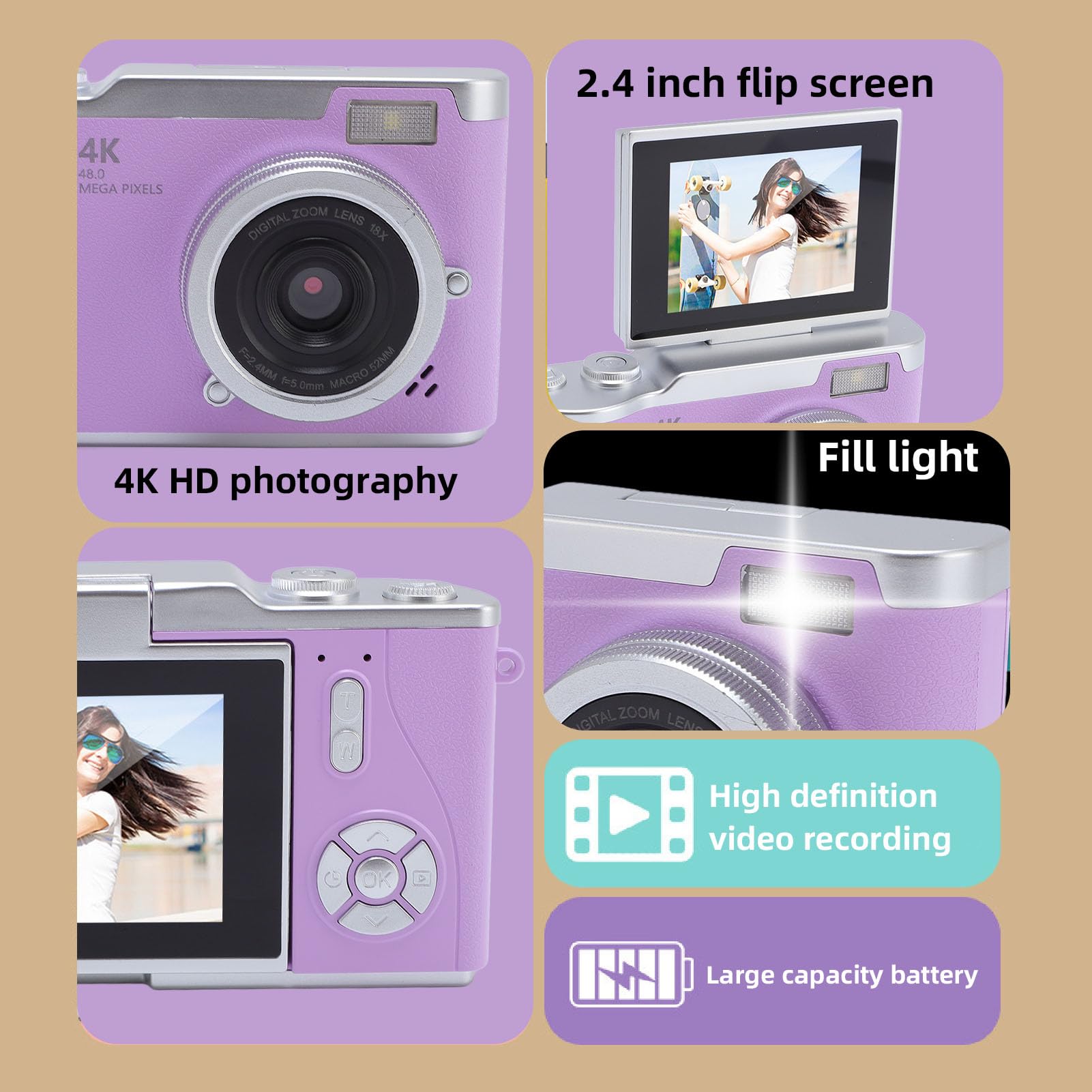 Amazon.com: Compact Digital Camera 4K 48MP 18x Zoom Auto Focus 2.4